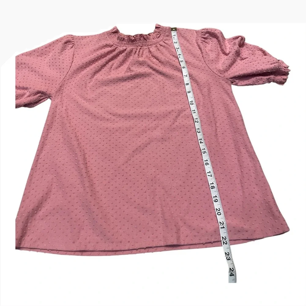 J. Crew Swiss Dot Mock Neck Puff Sleeve‎ Blouse Coral Pink Size S